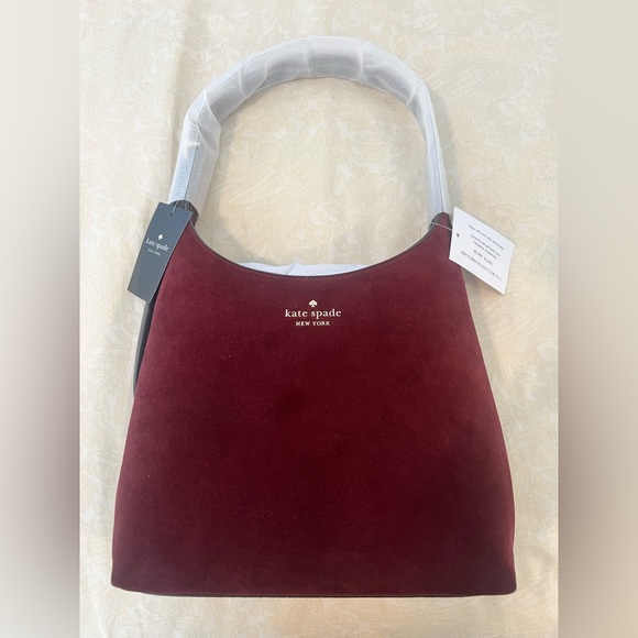 kate spade Handbags - NWT never used Kate Spade Suede Small Shoulder Bag in Dark Merlot